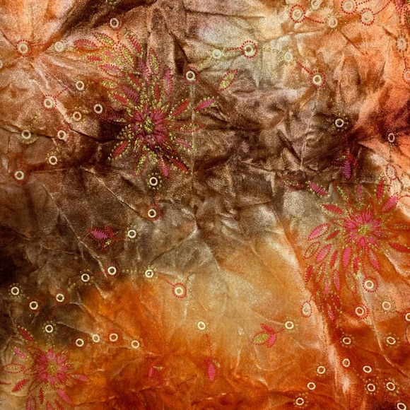 Y2K Bohemian Blouse Size Small Libra Bright Orange Brown Floral  90’s Embroidery - Picture 7 of 12